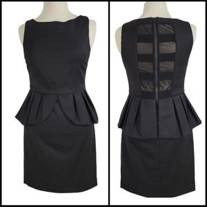 Alice & Olivia x Bergdorf Goodman Black Peplum Sheer Back Dress, EUC, Size 4